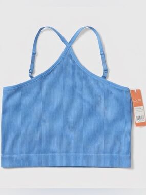Colsie Ribbed Blue Crop Tank Top Womens Size Large Strappy Bralette NWT